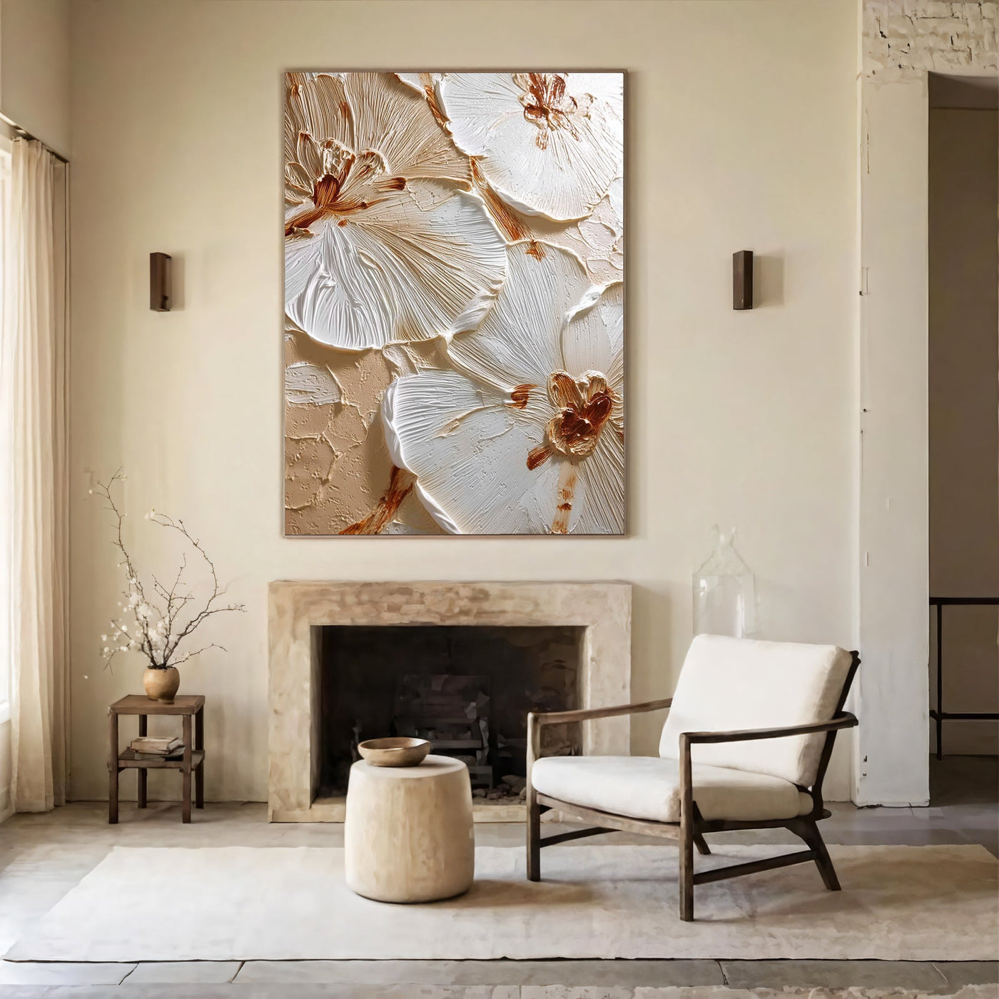Textured Petal Splendor | Cream Blossoms