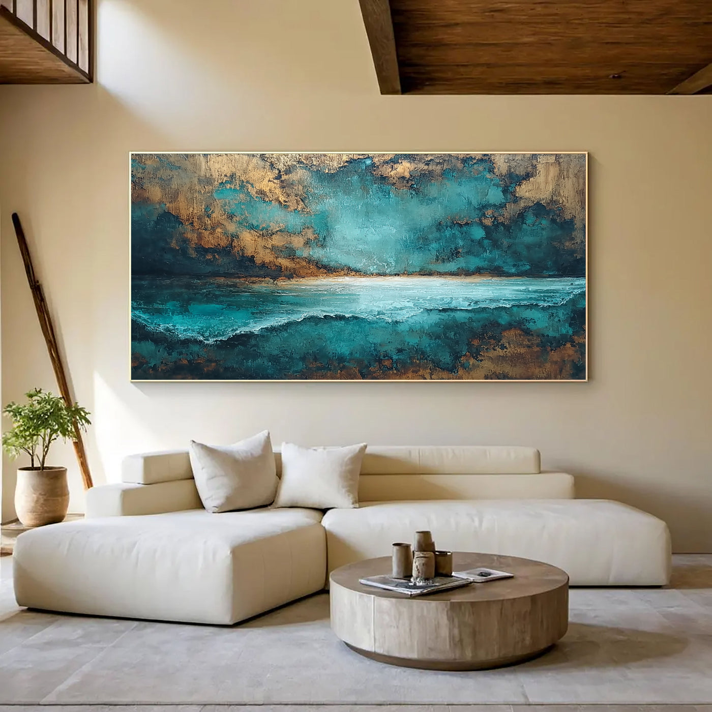 Textured Coastal Abstract | Teal Gold