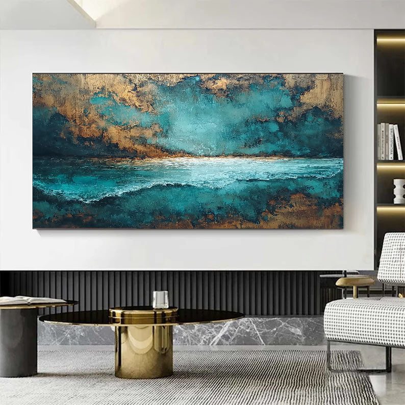Textured Coastal Abstract | Teal Gold