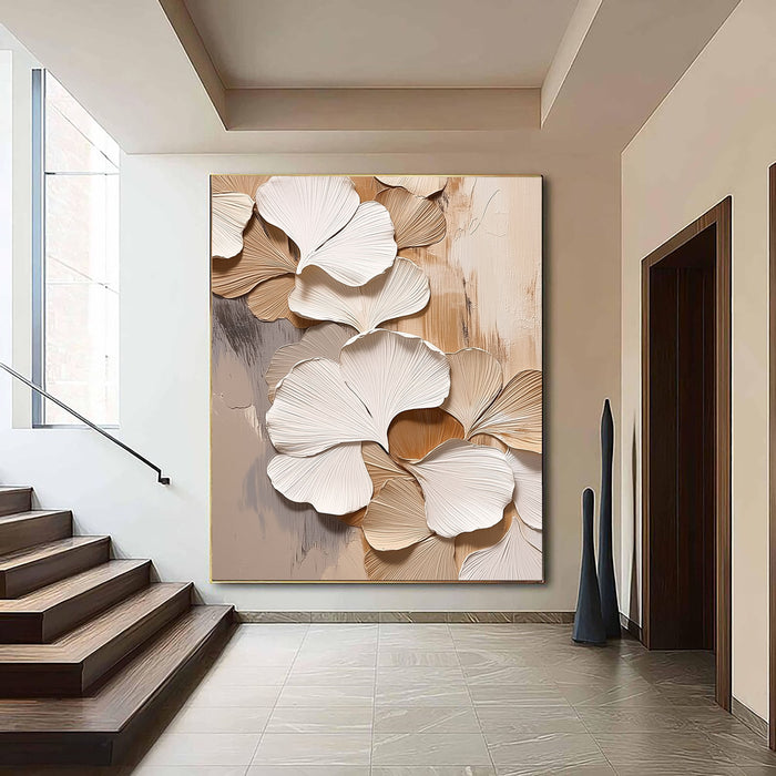 Textured Ginkgo Leaves | Beige White