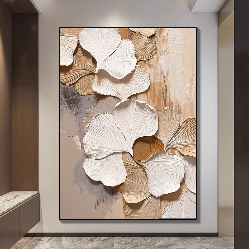 Strukturierte Ginkgo-Blätter | Beige-Weiß
