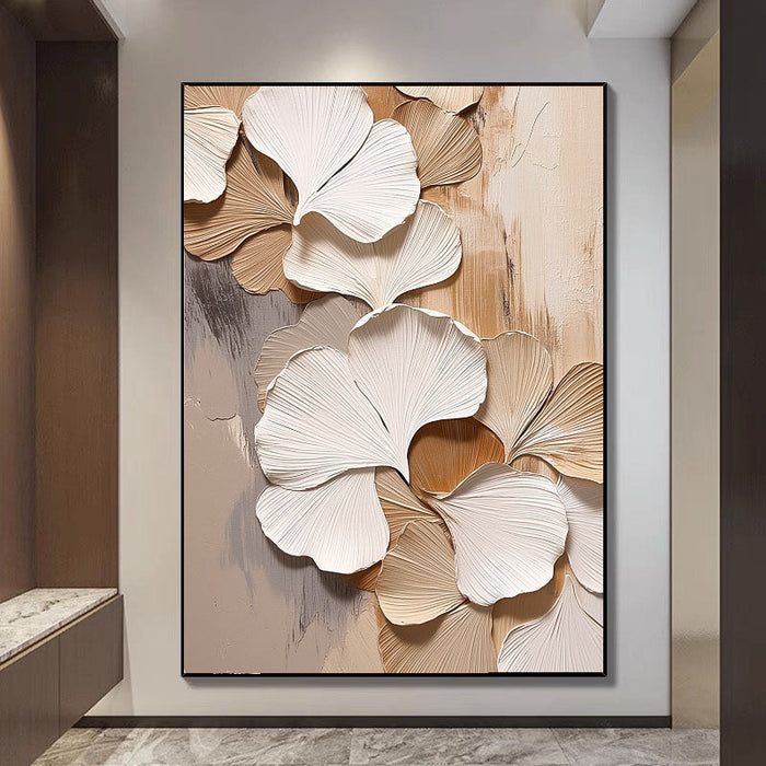 Textured Ginkgo Leaves | Beige White