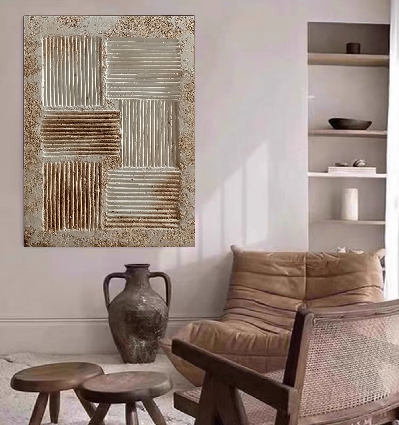 Texturierte Geometrische Reliefs | Sandweiß