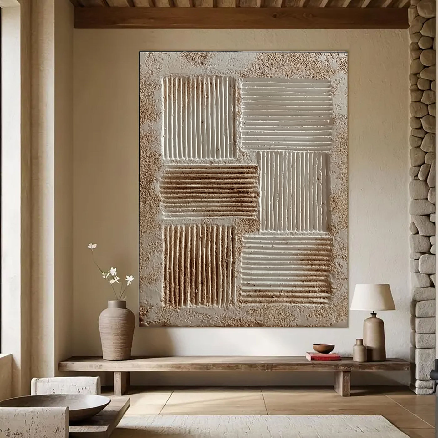 Texturierte Geometrische Reliefs | Sandweiß