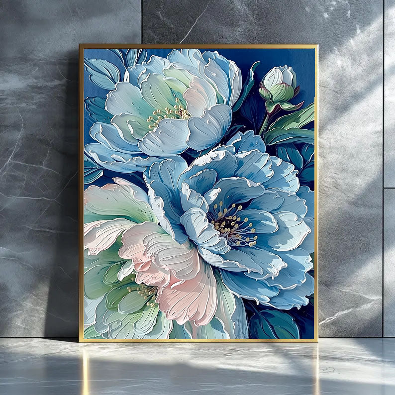 Strukturierte Pfingstrosenblüten | Blau-Pink