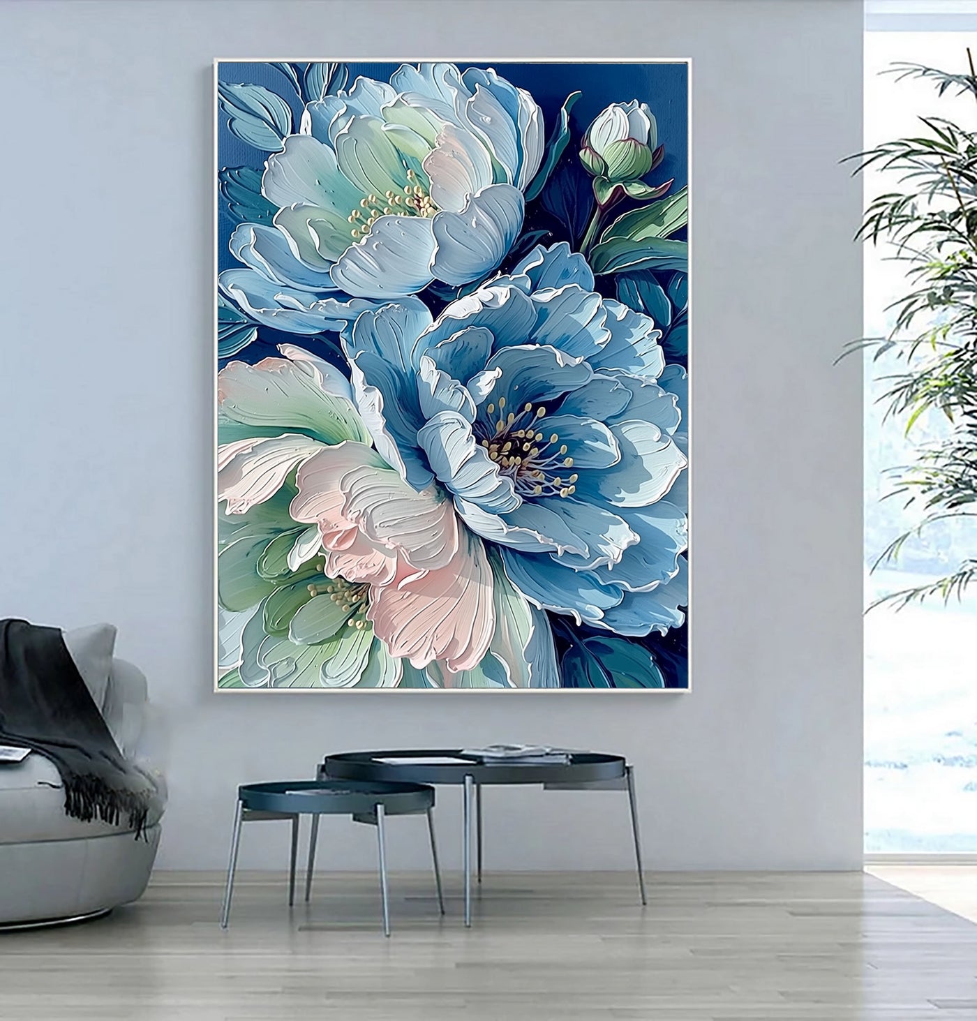 Strukturierte Pfingstrosenblüten | Blau-Pink
