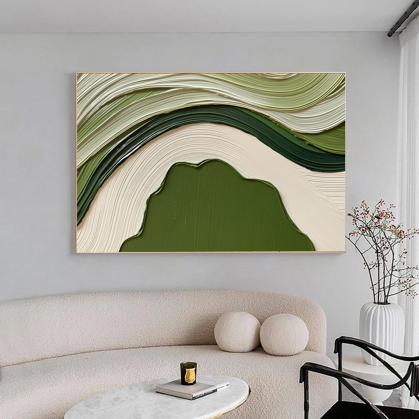 Textured Green Waves | Green Beige