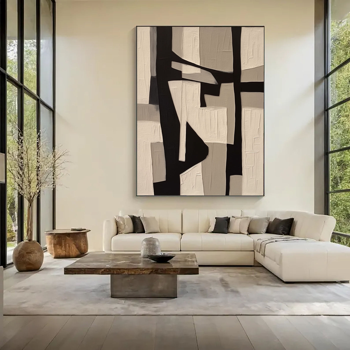 Texturierte geometrische Blöcke | Schwarz Beige