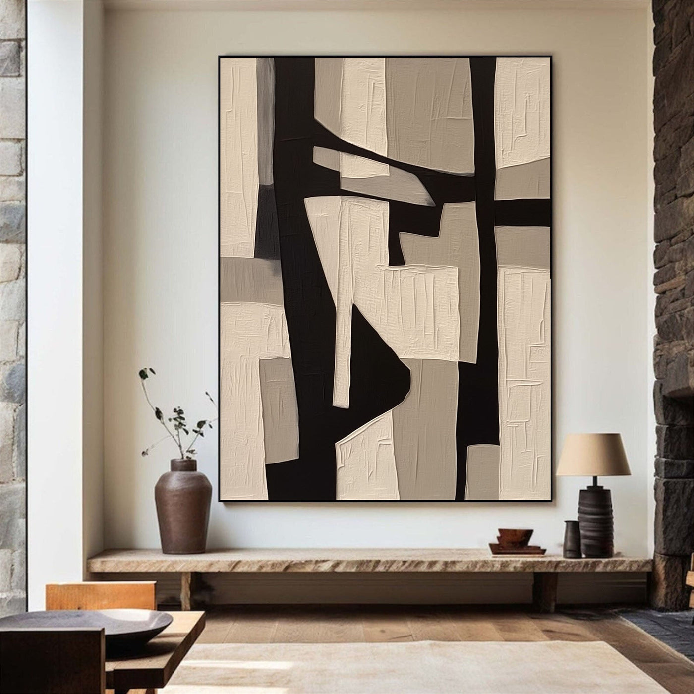 Texturierte geometrische Blöcke | Schwarz Beige