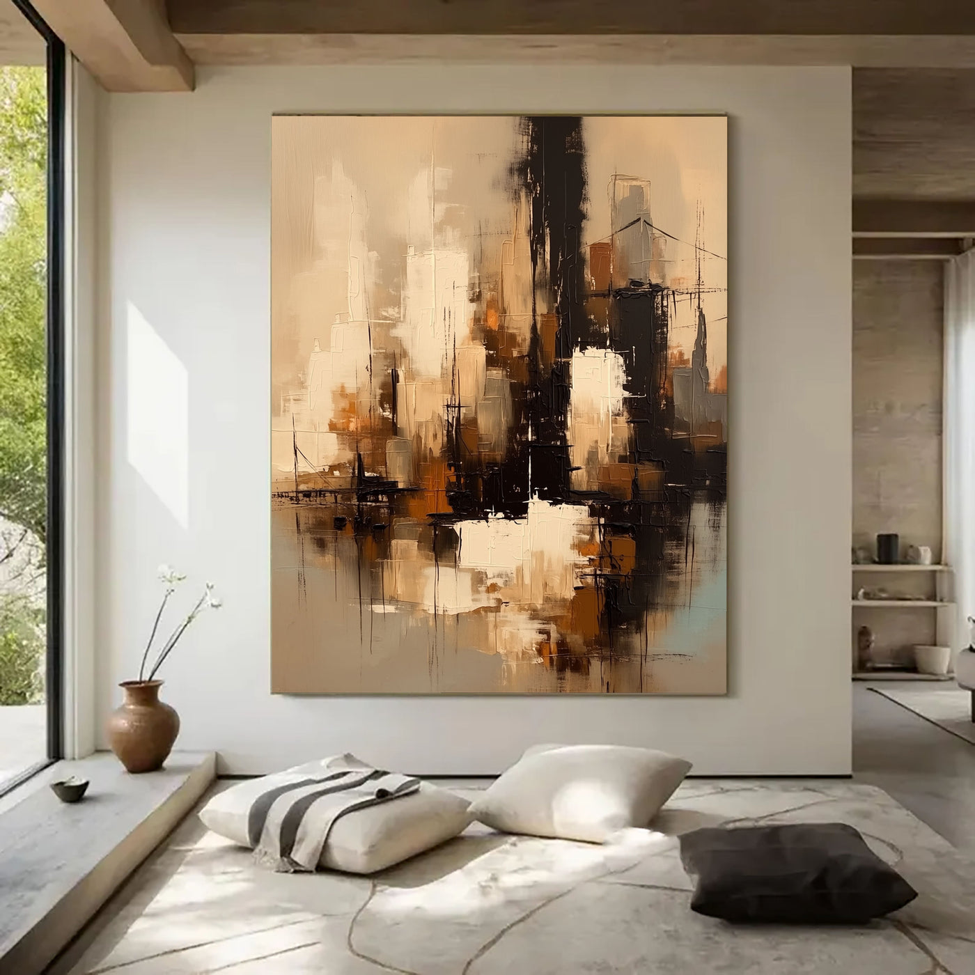 Strukturierte Stadtsilhouette | Beige Schwarz