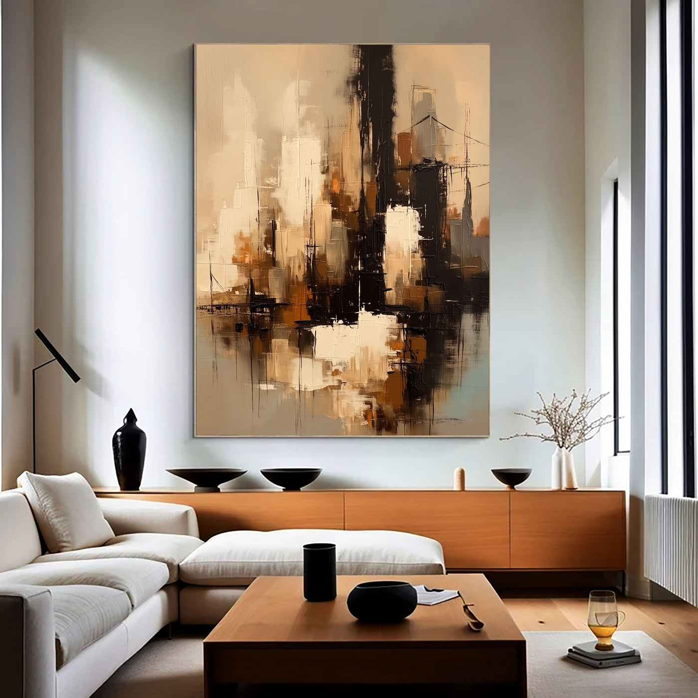 Strukturierte Stadtsilhouette | Beige Schwarz