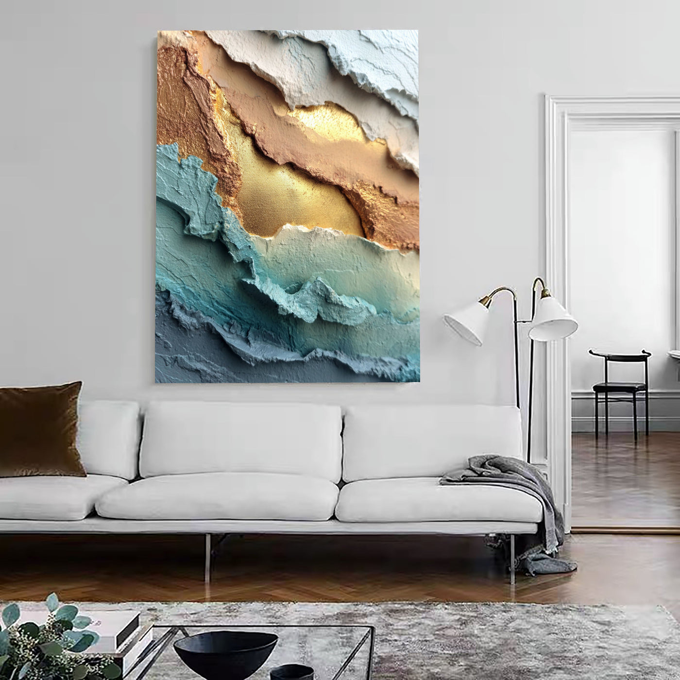 Textured Radiant Waves | Golden Teal