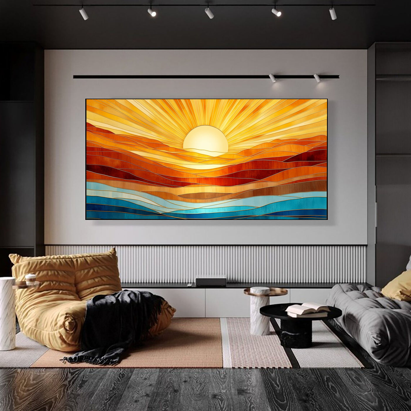 Texturierte geometrische Sonnenaufgang | Orange Blau