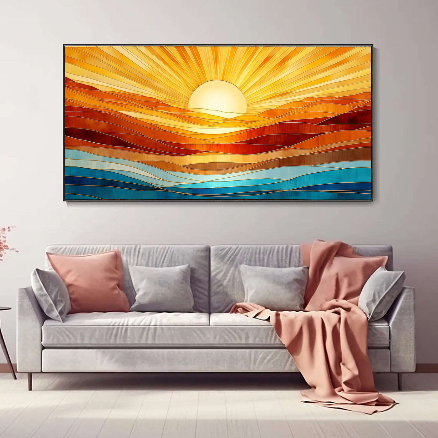 Texturierte geometrische Sonnenaufgang | Orange Blau