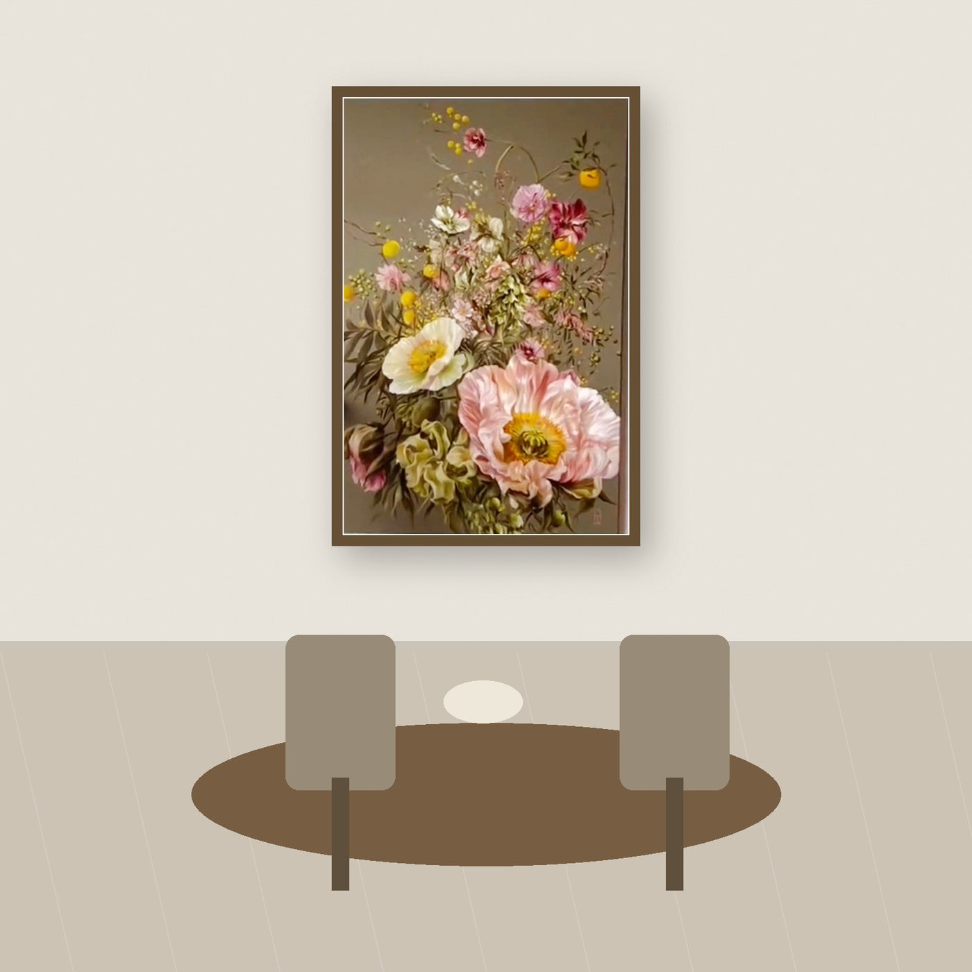 Oil painting of flowers healing