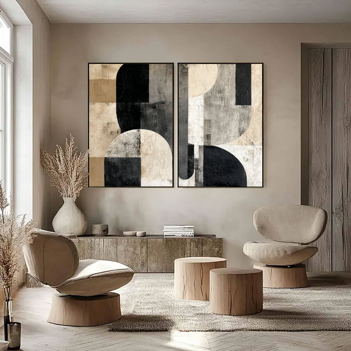 Strukturierte geometrische Balance | Schwarz Beige