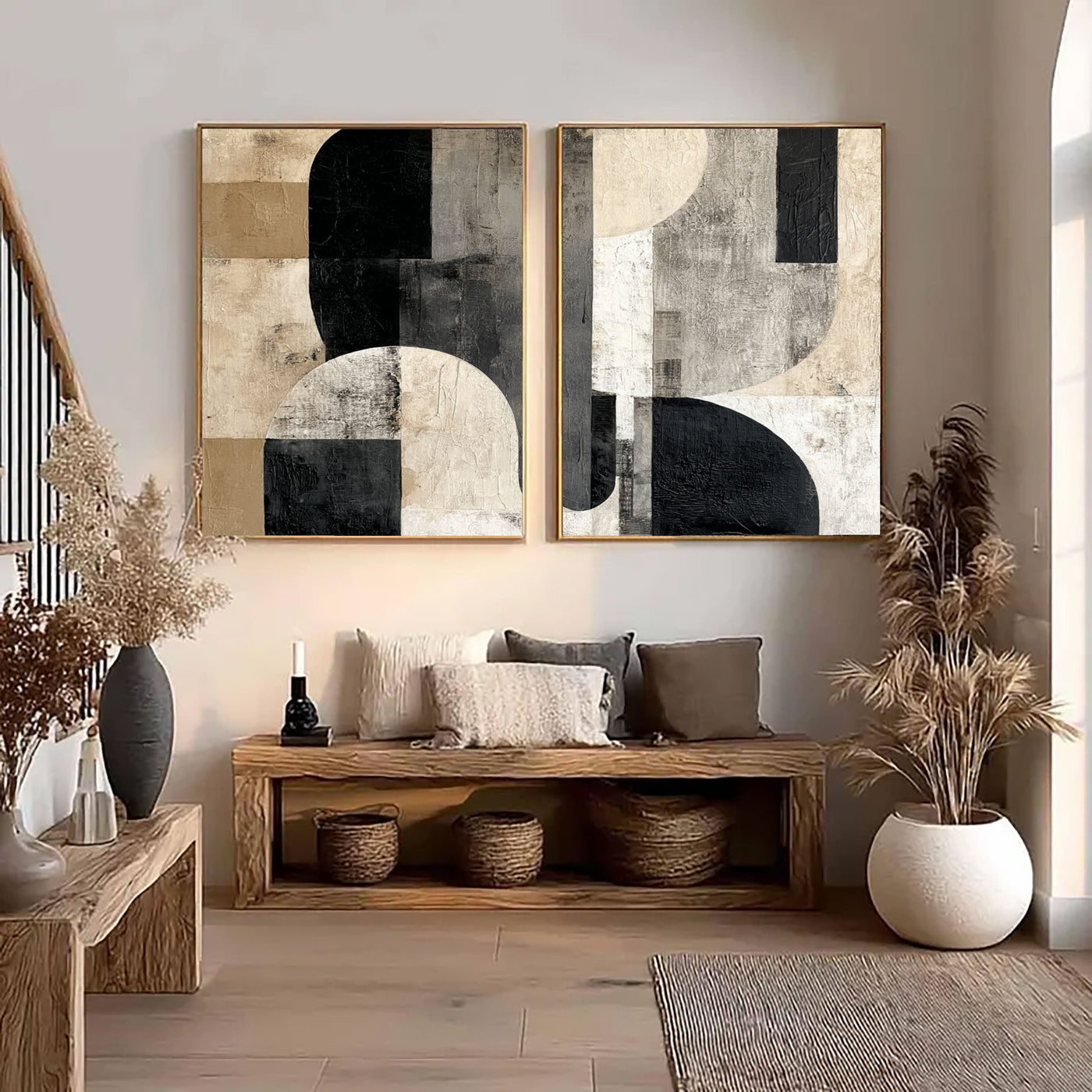 Strukturierte geometrische Balance | Schwarz Beige