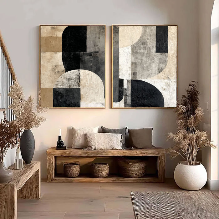 Textured Geometric Balance | Black Beige