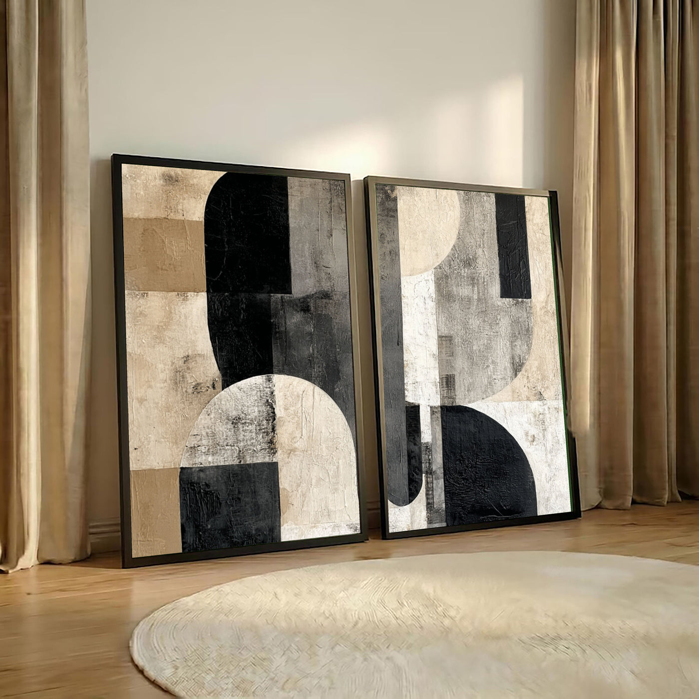 Strukturierte geometrische Balance | Schwarz Beige