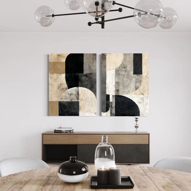 Strukturierte geometrische Balance | Schwarz Beige