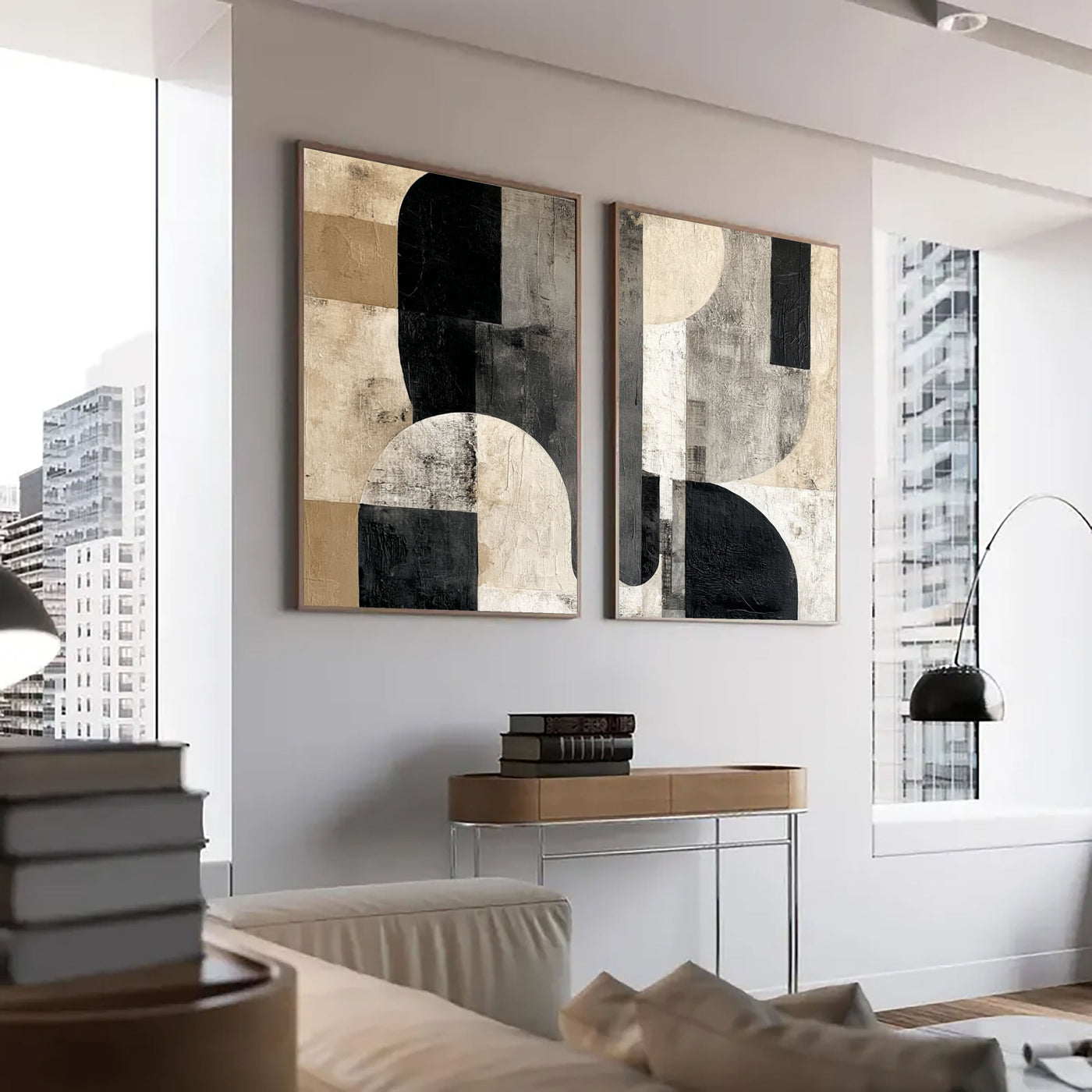 Strukturierte geometrische Balance | Schwarz Beige