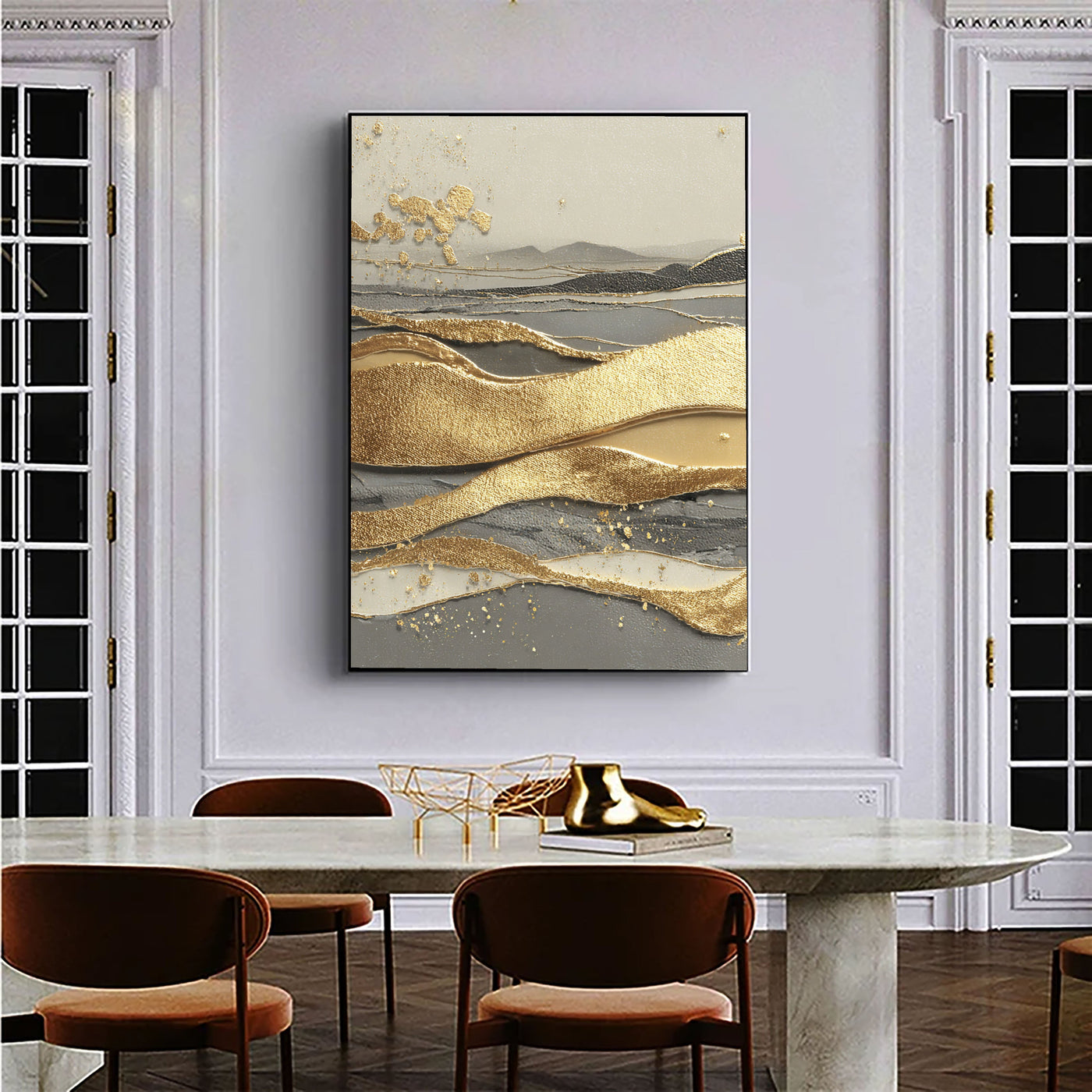 Textured Gilded Waves | Misty Horizon