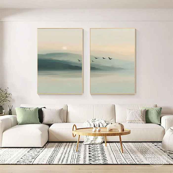 Serene Misty Mountains | Flying Birds