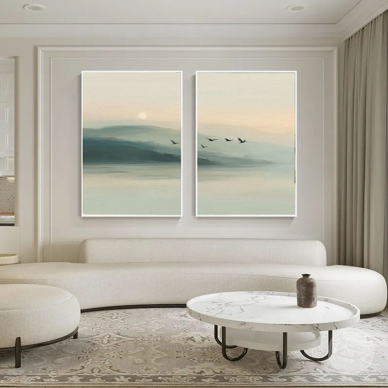 Serene Misty Mountains | Flying Birds