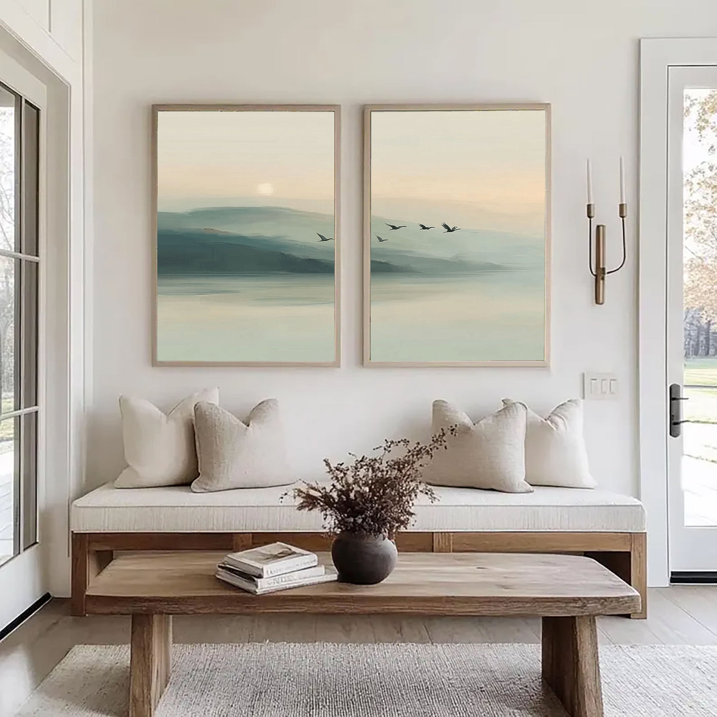 Serene Misty Mountains | Flying Birds