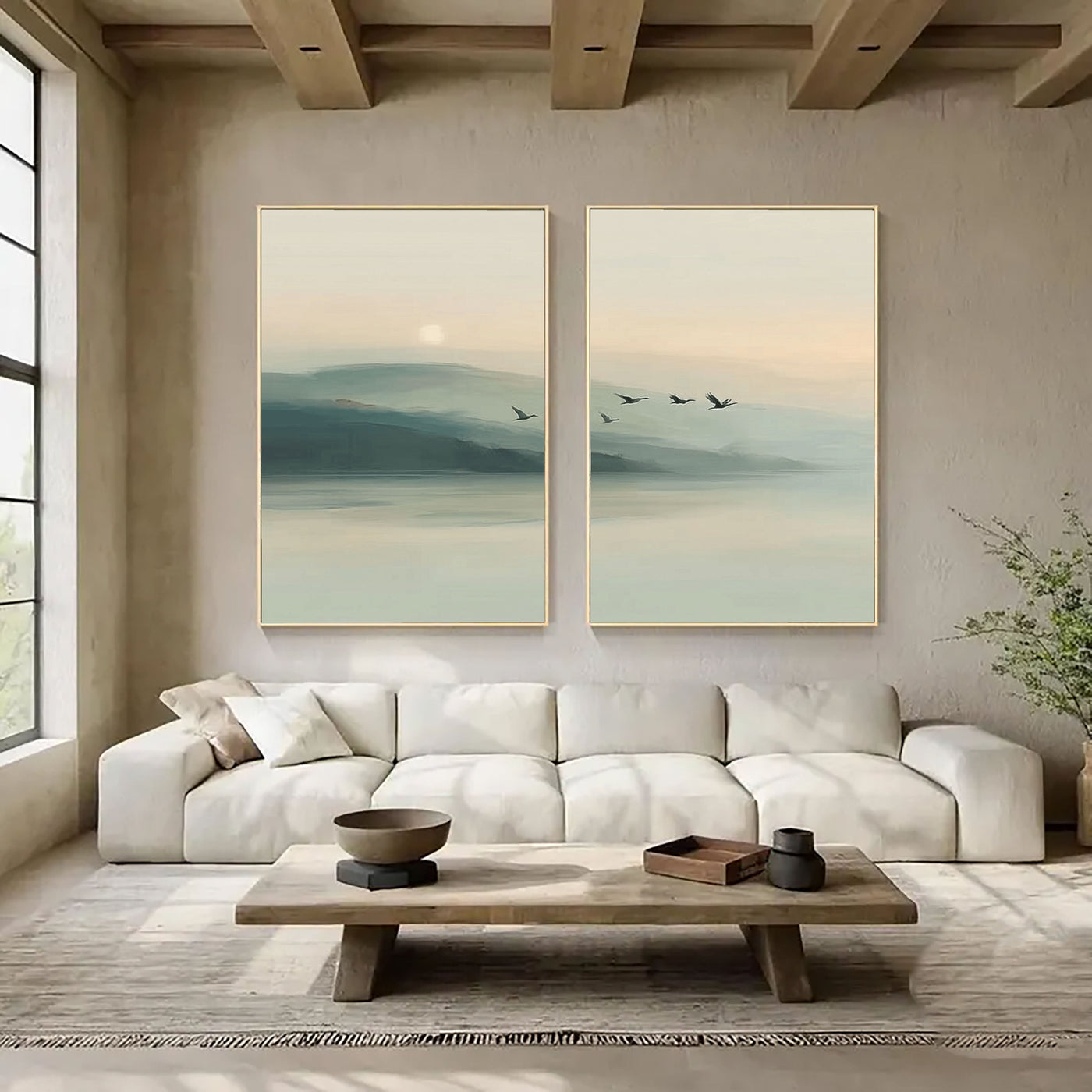 Serene Misty Mountains | Flying Birds