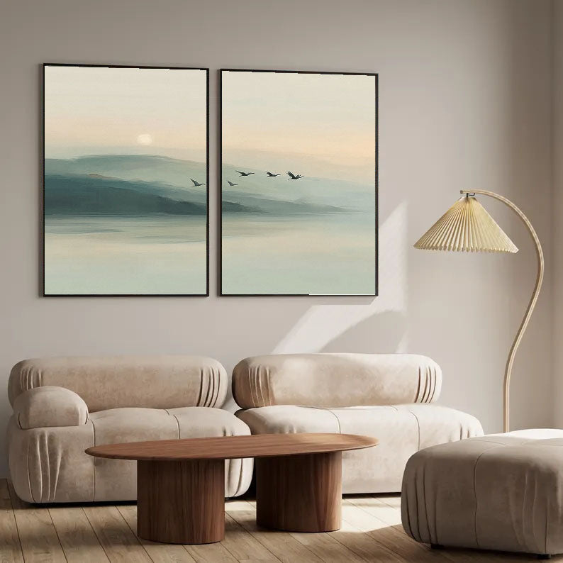 Serene Misty Mountains | Flying Birds