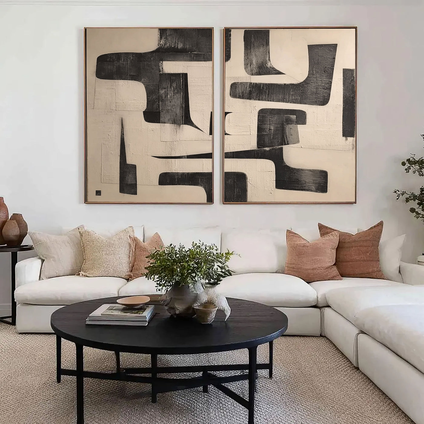 Textured Geometric Abstraction | Black Cream