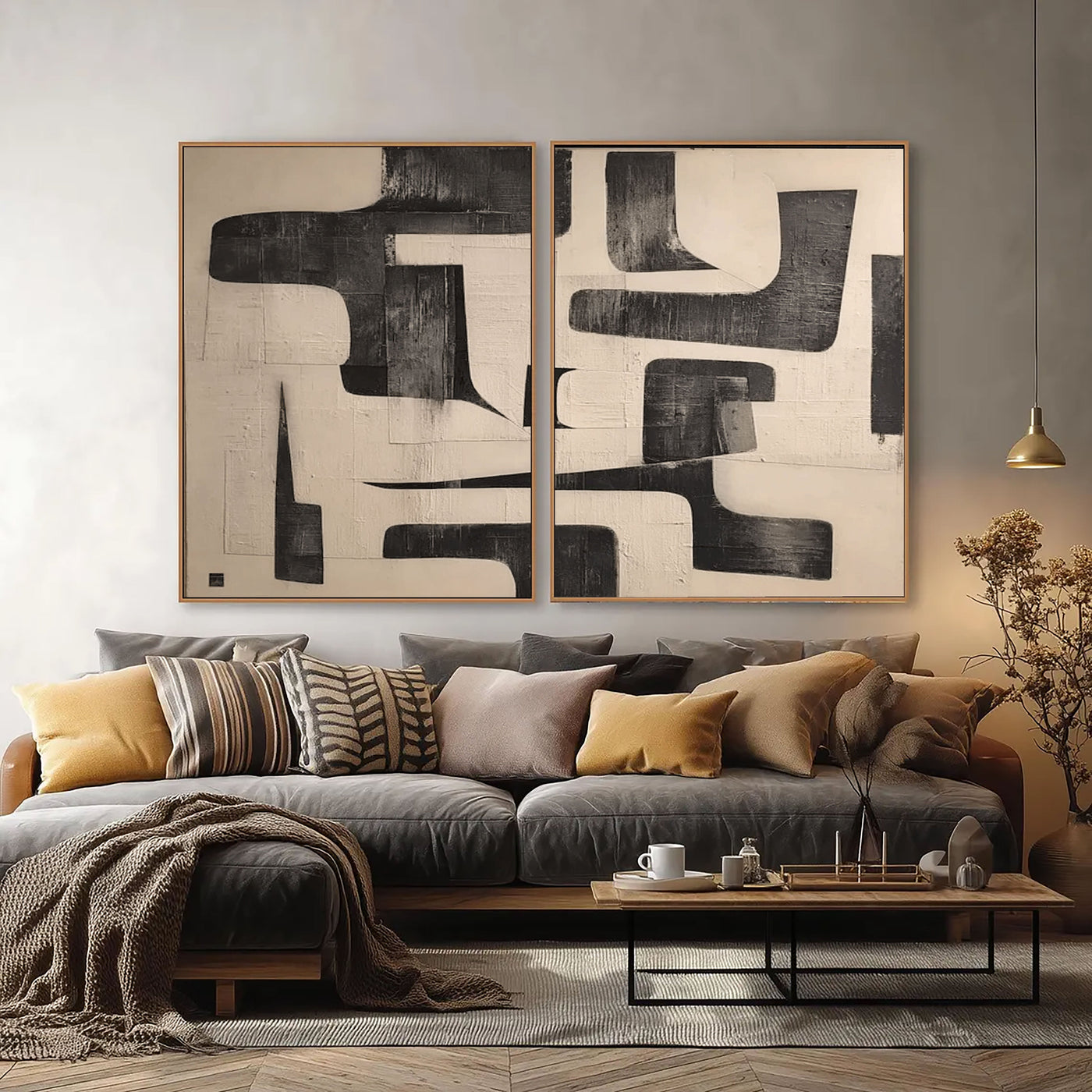 Textured Geometric Abstraction | Black Cream