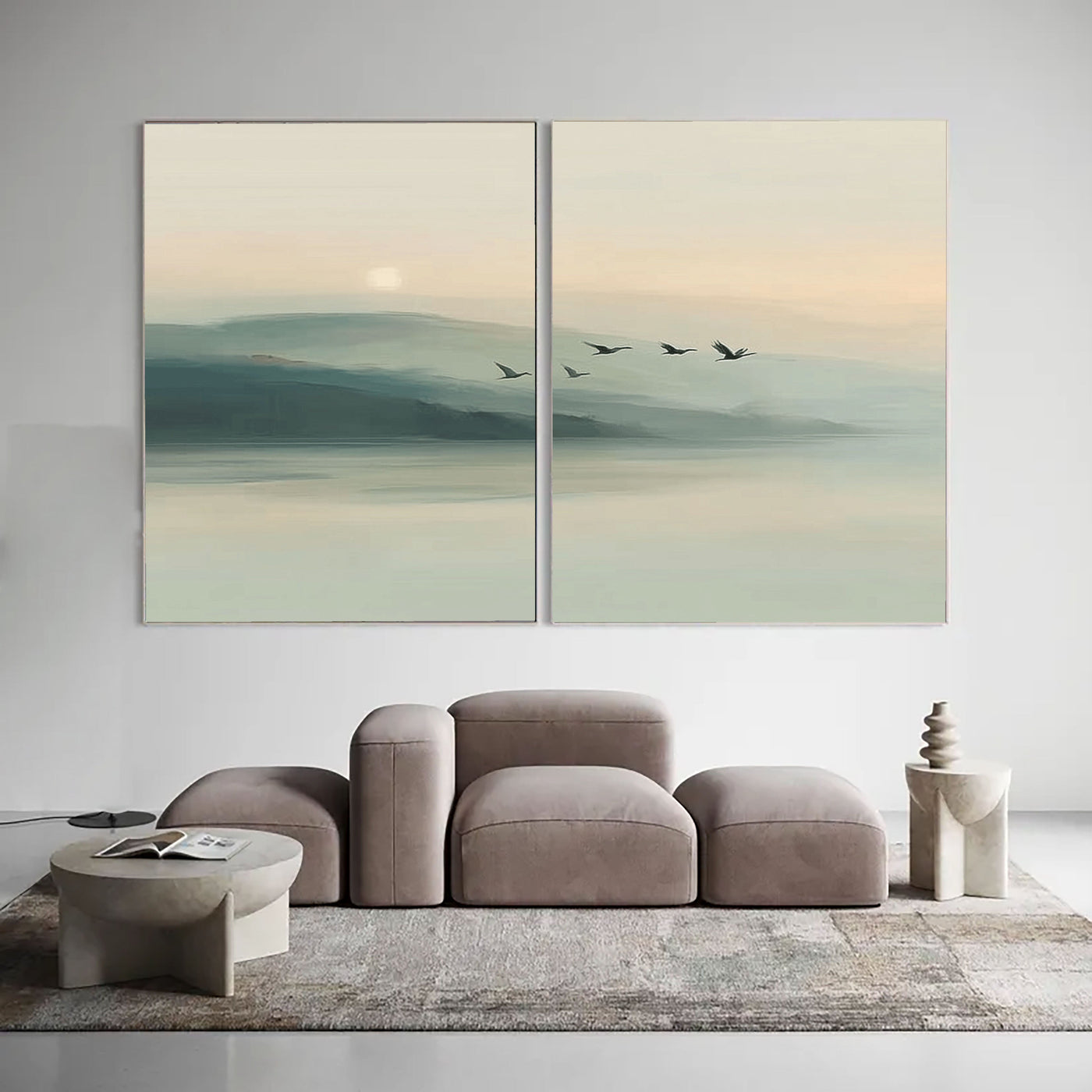 Serene Misty Mountains | Flying Birds