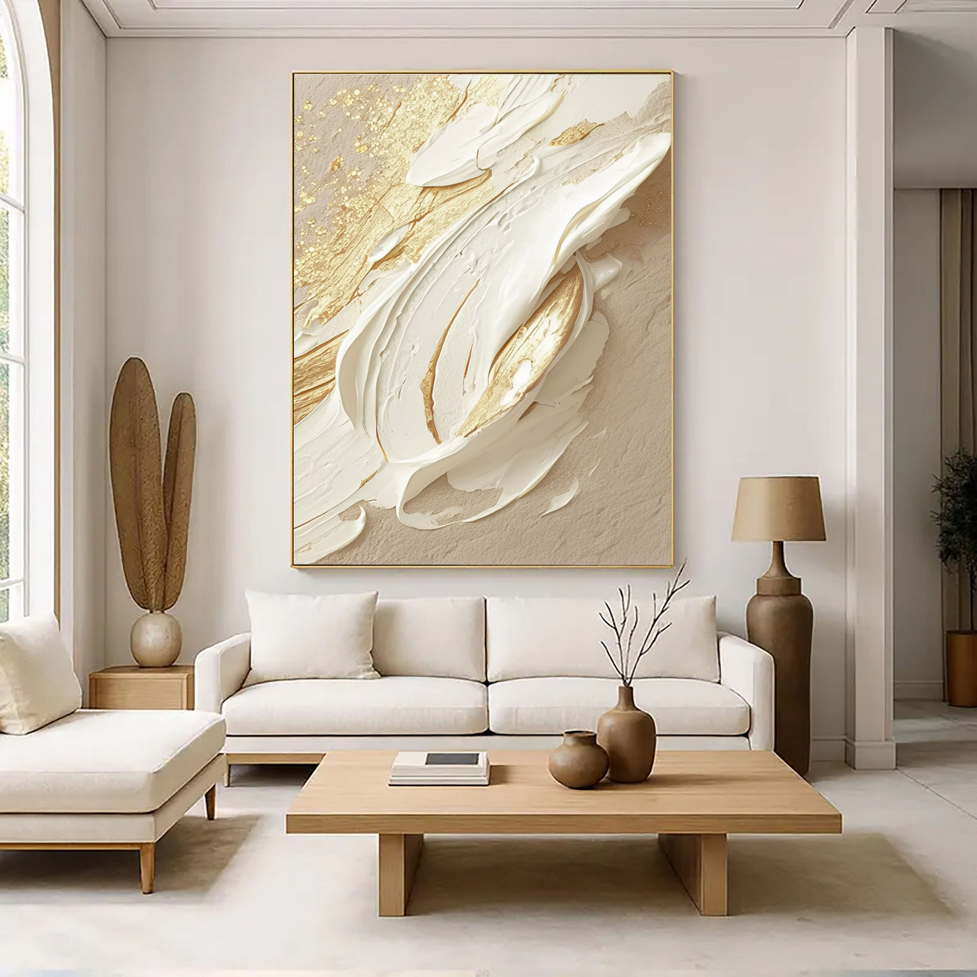 Aureate Impasto Swirl | Ivory Gleam