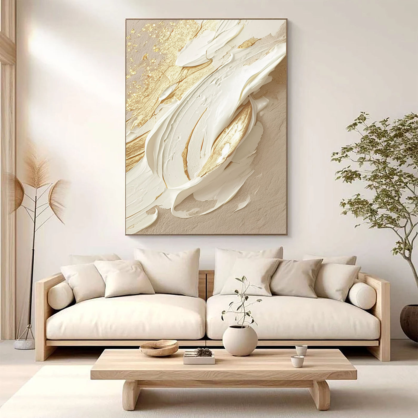 Aureate Impasto Swirl | Ivory Gleam