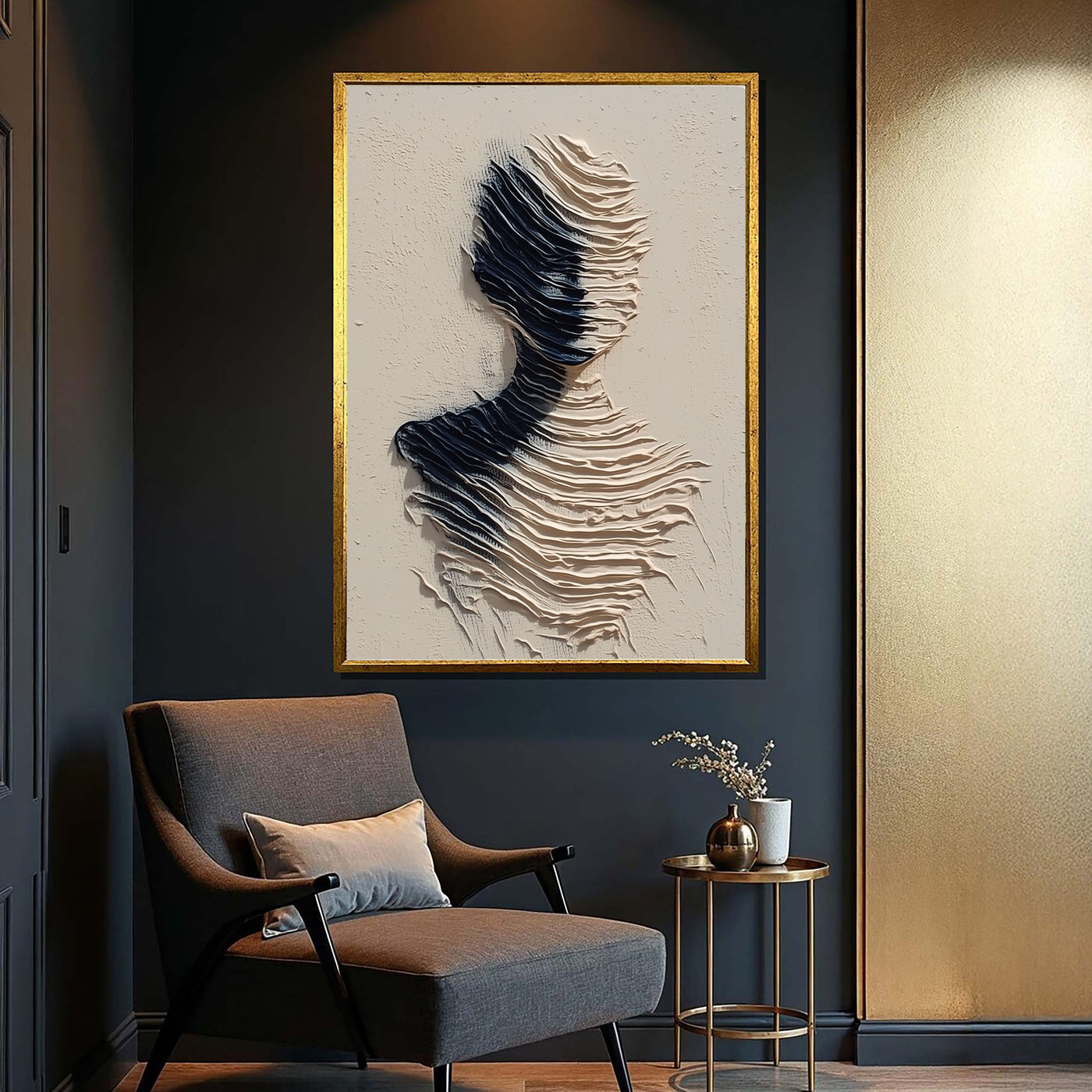 Strukturierte wellenförmige Silhouette | Schwarz Beige