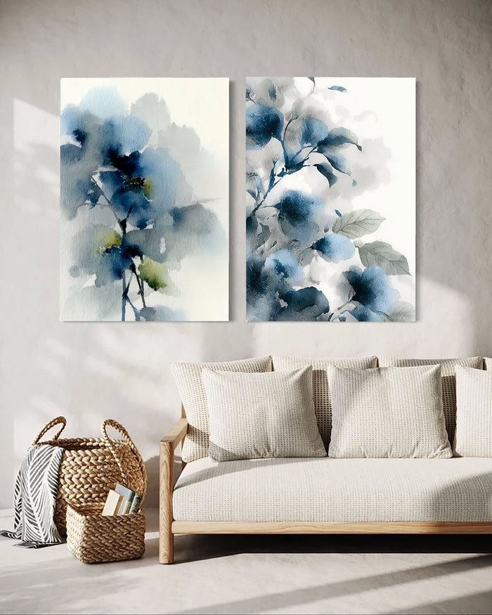 Abstract Watercolor Blooms | Indigo Blue