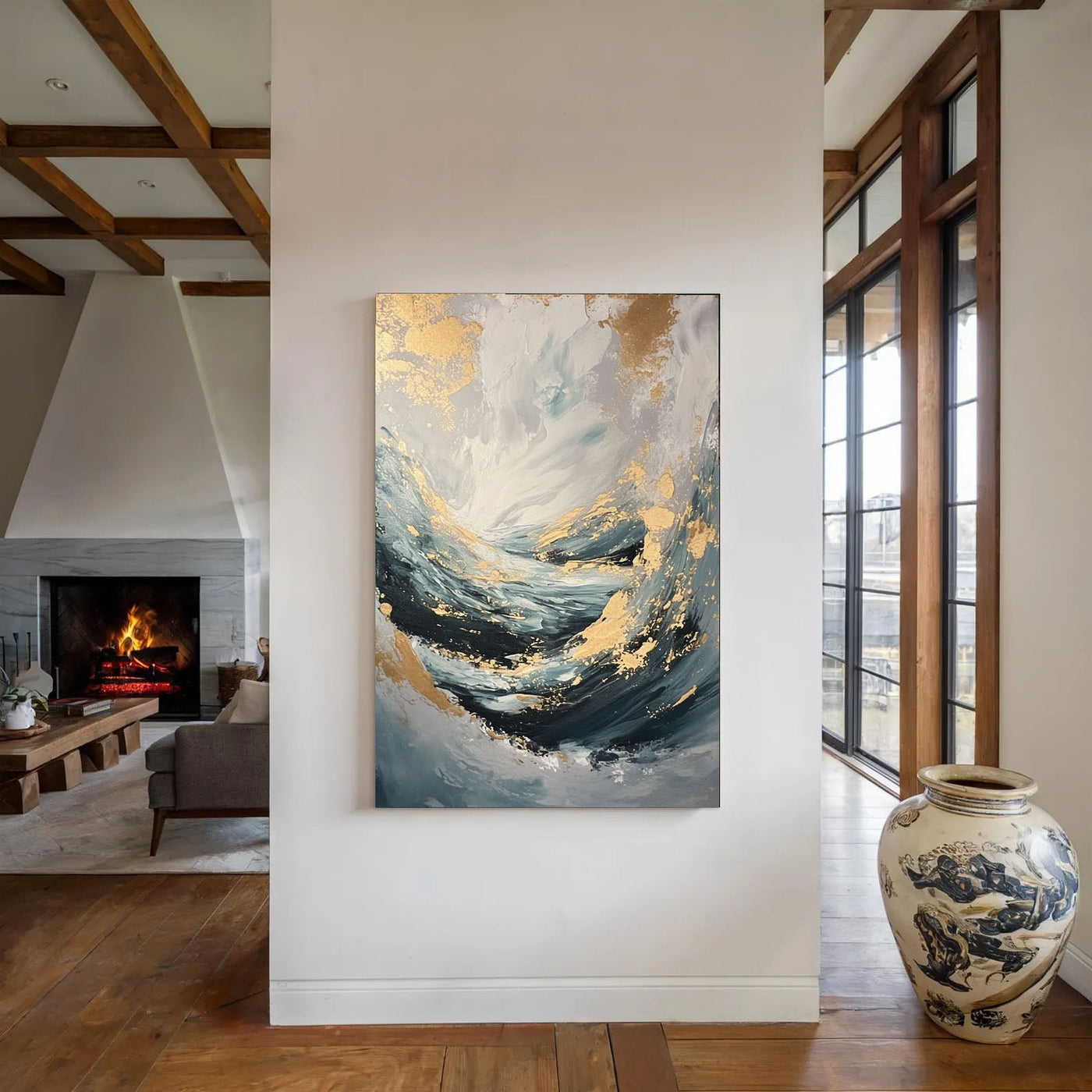 Textured Ocean Swirl | Gold Crests