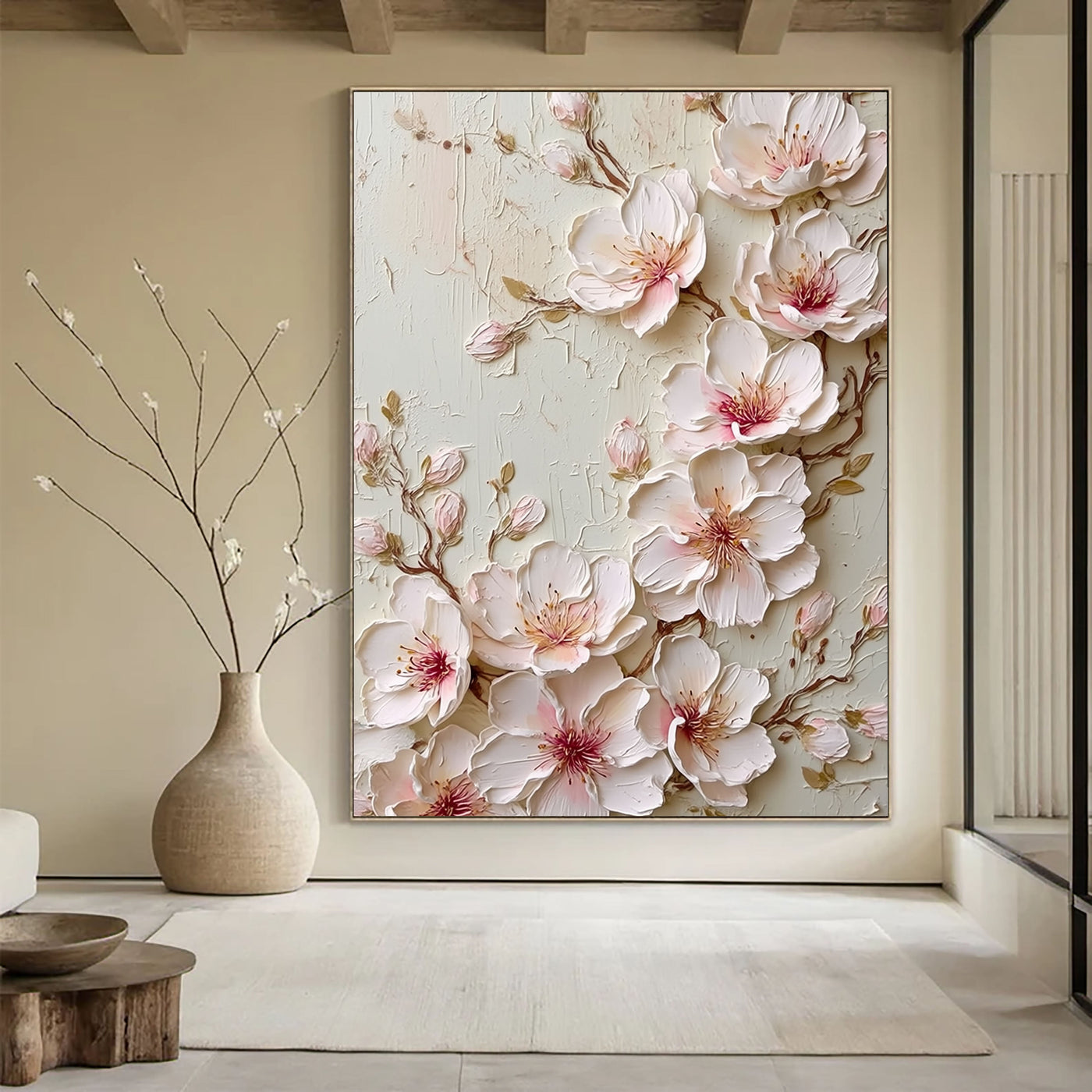 Textured Cherry Blossoms | Blush Cream