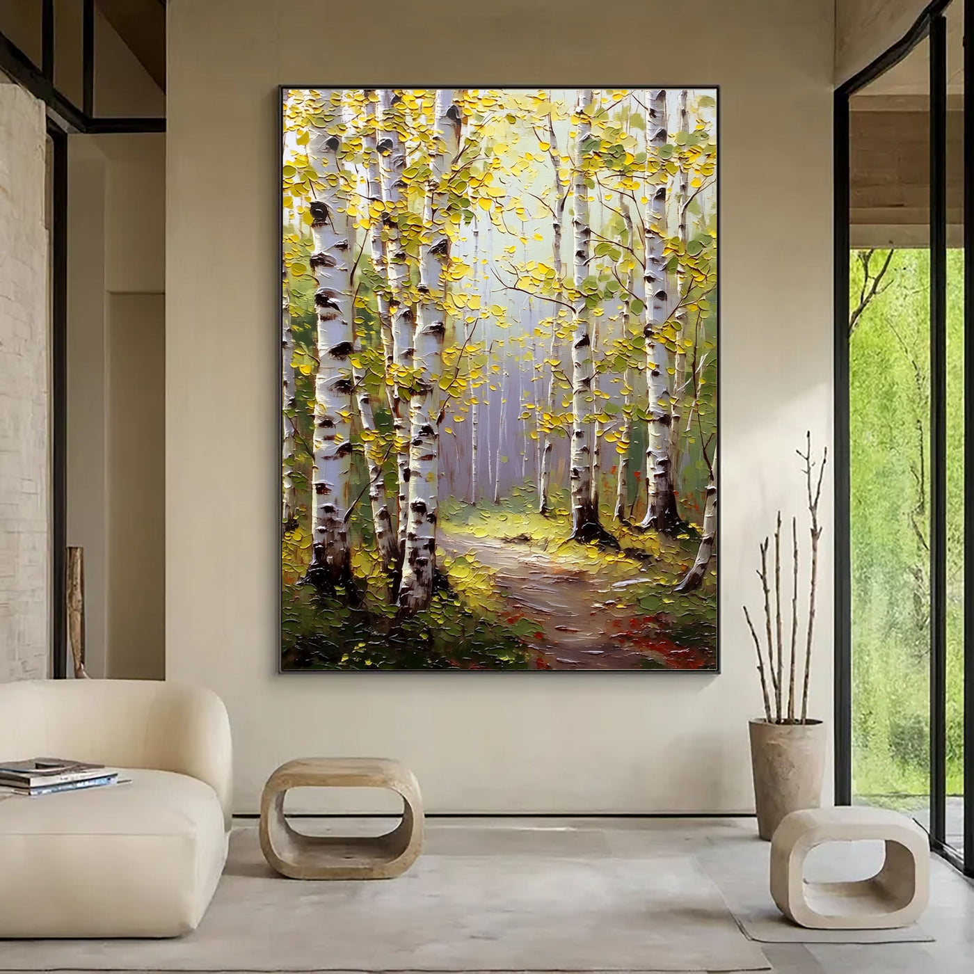 Textured Birch Forest | White Yellow