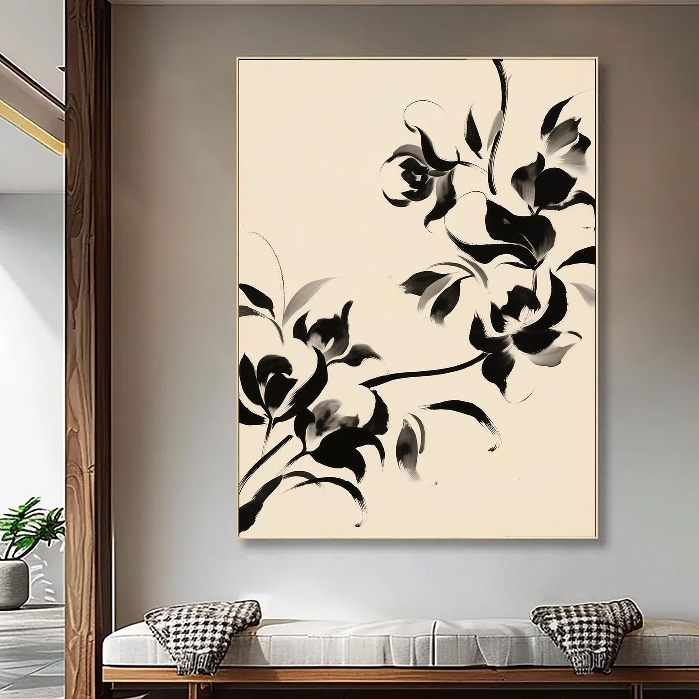 Textured Ink Wash Florals | Black Cream