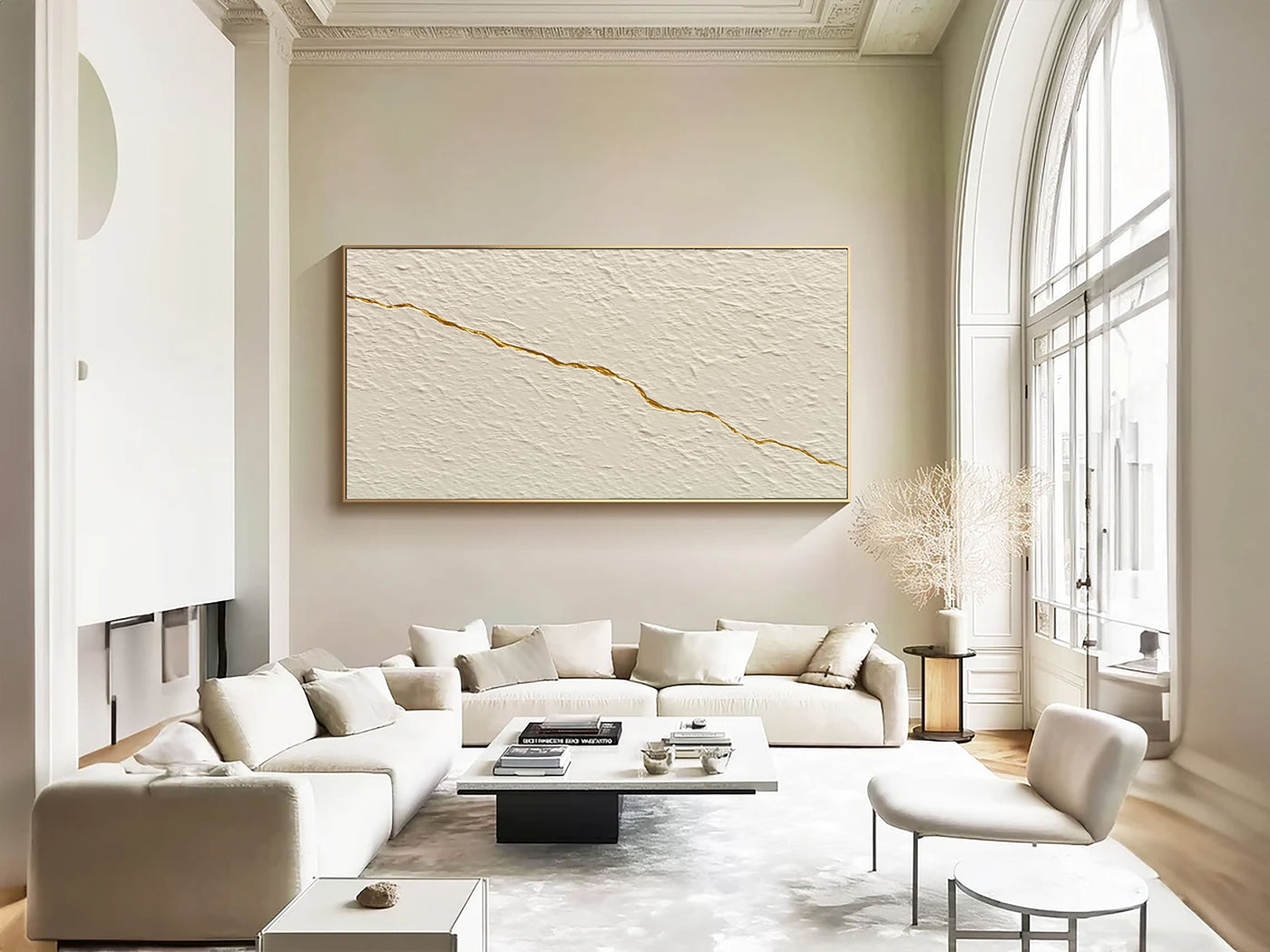 Textured Gilded Fractures | Ivory Canvas