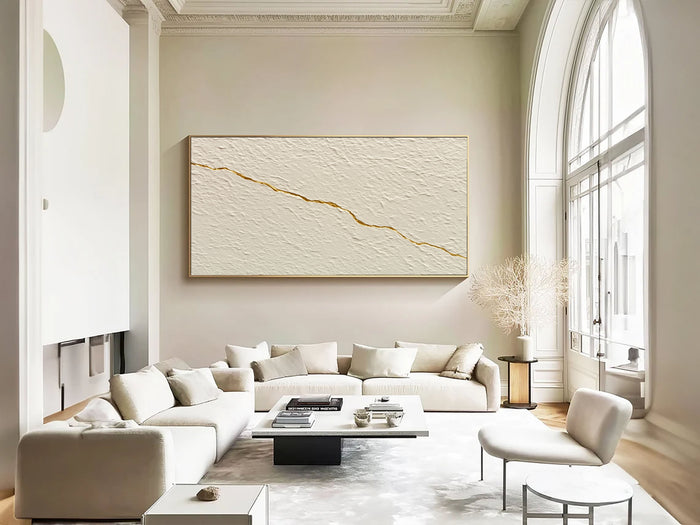 Textured Gilded Fractures | Ivory Canvas
