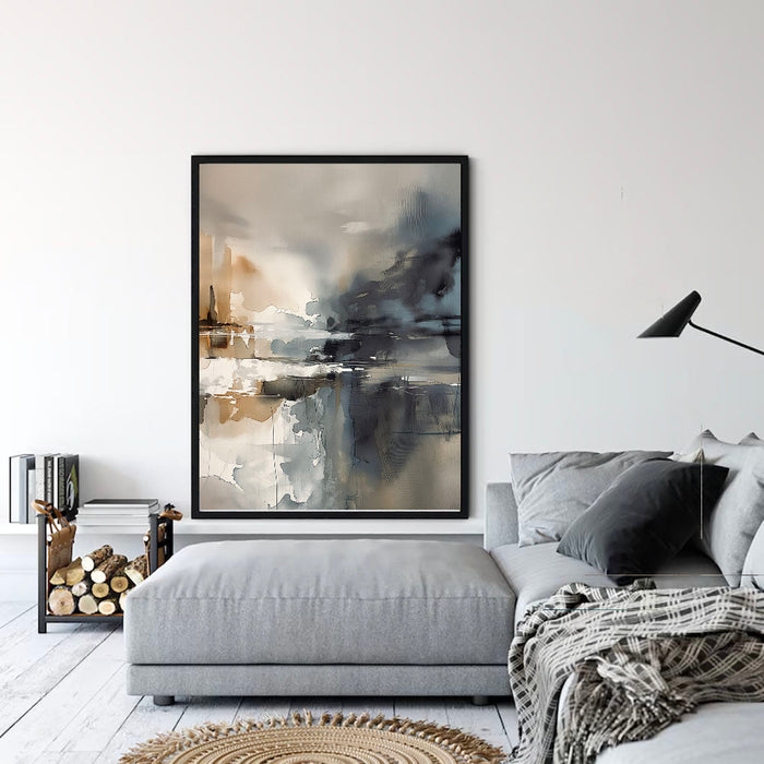Textured Ink Wash Landscape | Grey Tan