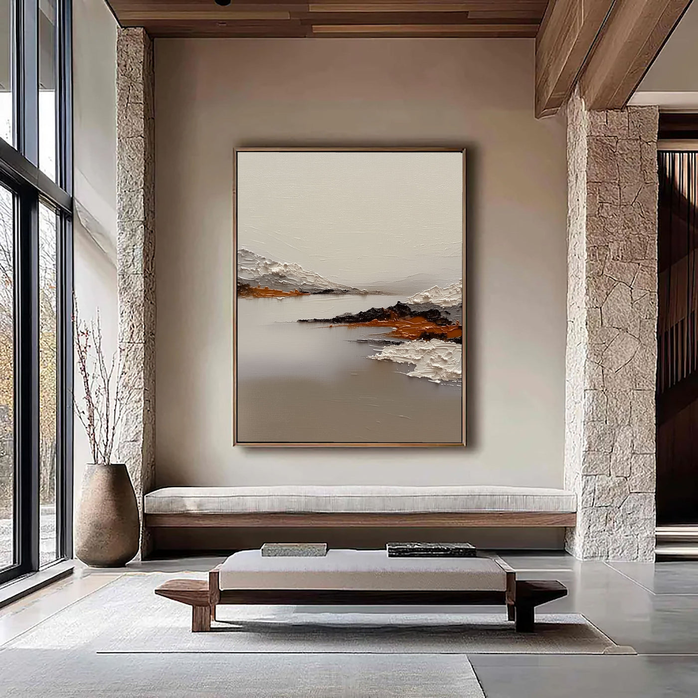 Textured Serene Landscape | White Ochre