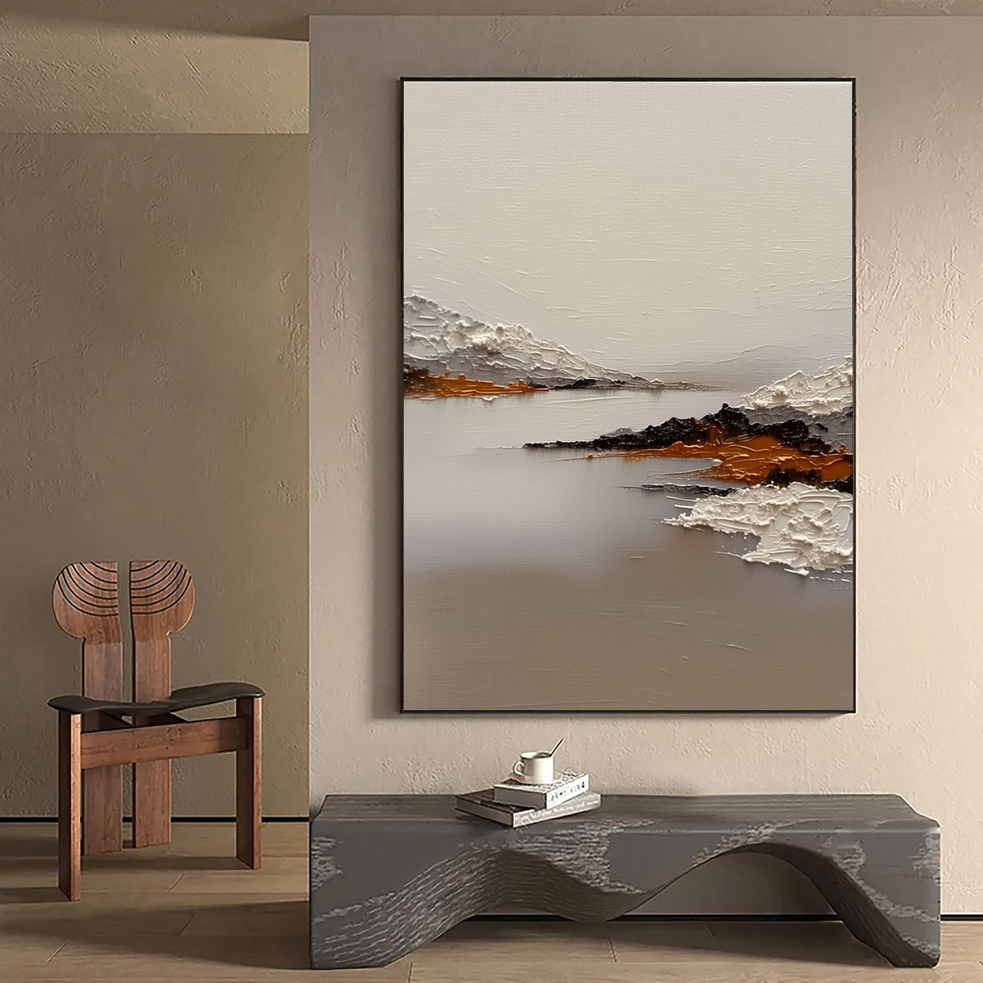 Textured Serene Landscape | White Ochre