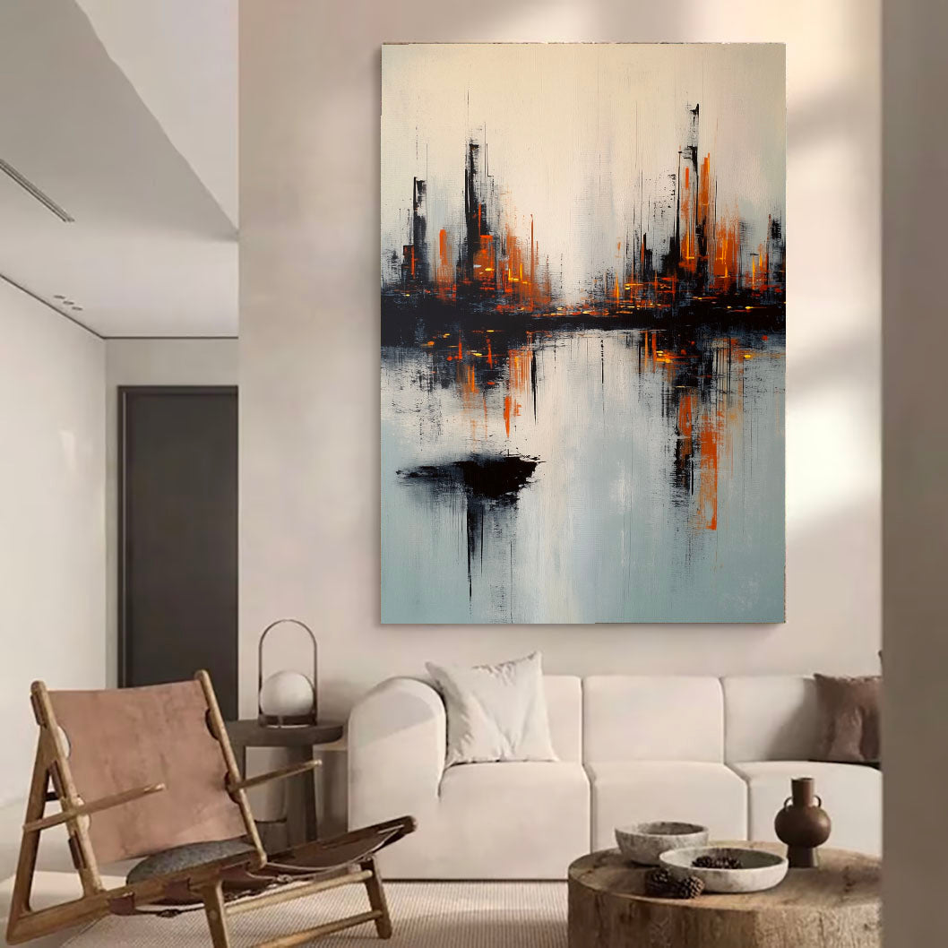 Textured Urban Skyline | Amber Reflections