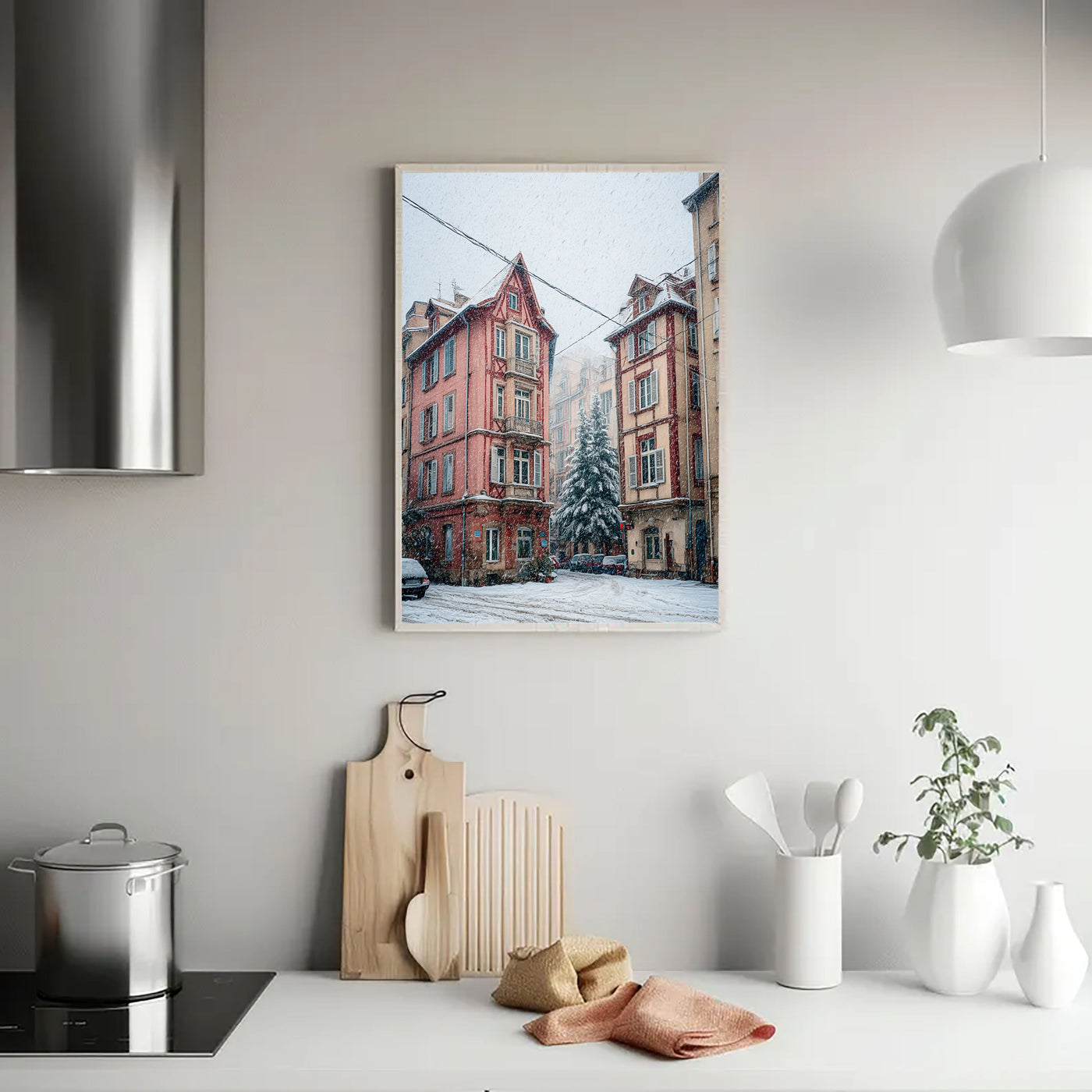 Snowy Streetscape Art | Vintage Charm