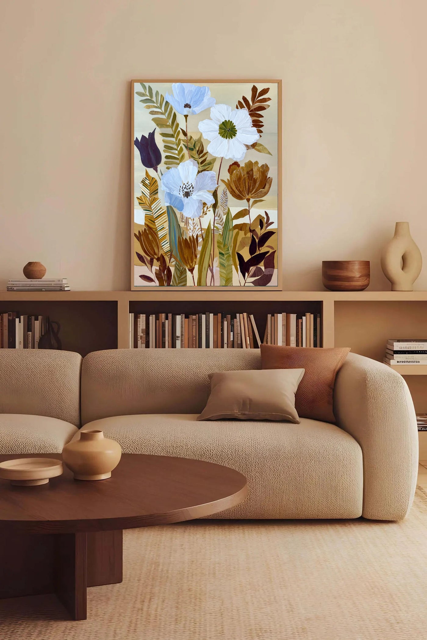 Textured Floral Harmony | Blue Brown